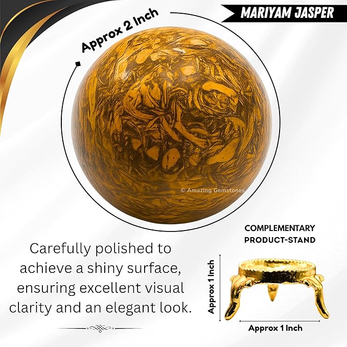 Amazing Gemstone Mariyam Jasper Crystal Ball with Stand - 2" Inches Crystal Sphere Meditation Balls for Witchcraft and Decorative Balls