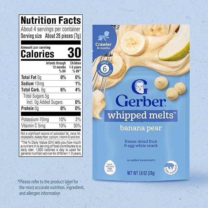 Gerber Stage 3 Baby Food Snacks, Banana Pear Whipped Melts, Baby Led Feeding, 7PK