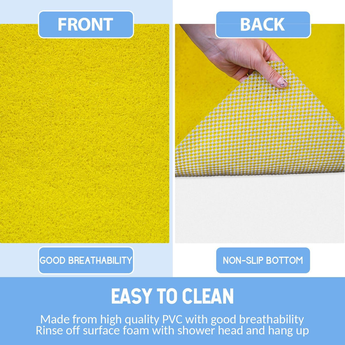 Non-Slip Bathtub Mat, Anti Slip Shower Mat, Fast Drying Bathtub Mats, Foot Scrubber Mat, Anti Slip Mat for Tub, Floor, Bathroom, Kitchen, Home, Hotel (Yellow 32"×17")