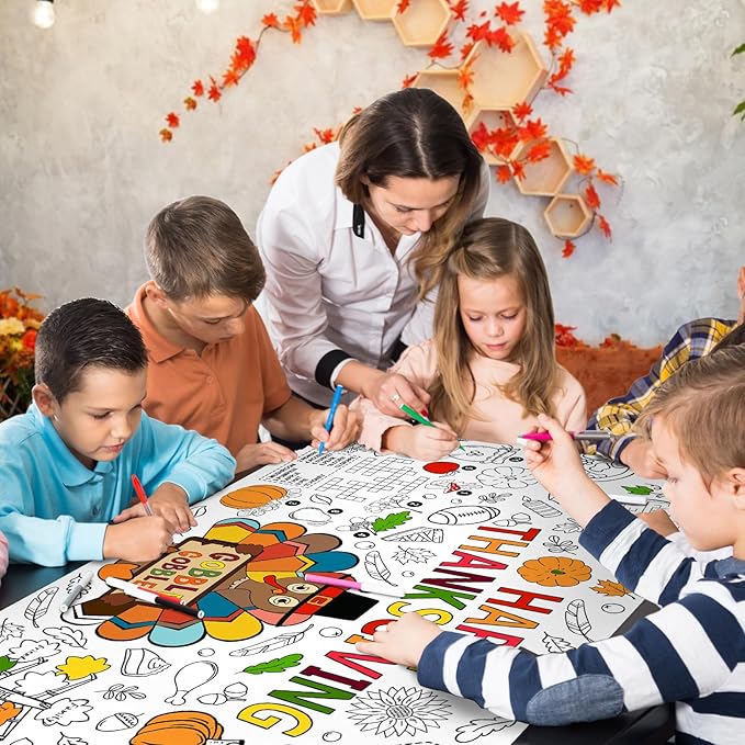 Family Fun Thanksgiving Activity Poster - 31.5 x 72 Inches, Turkey-Themed Thanksgiving Day Party, Versatile Paper Coloring Banner/Table Cover for Fall School Parties and Special Events Decoration