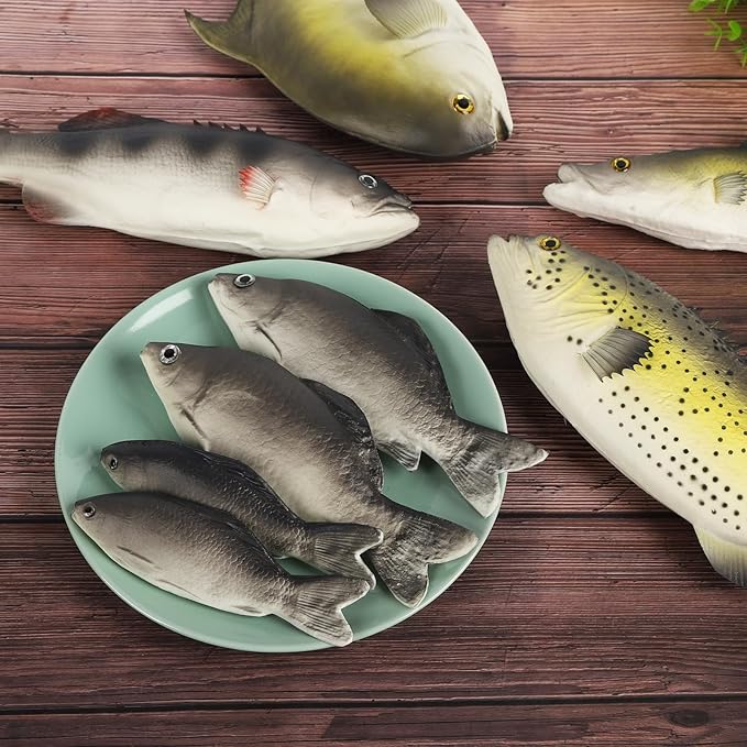10 Pcs Realistic Fake Fish 6 Types Lifelike Stuffed Artificial Fish Models Rubber Fishs for Photography Props, Party Favor Display, Kitchen Decor