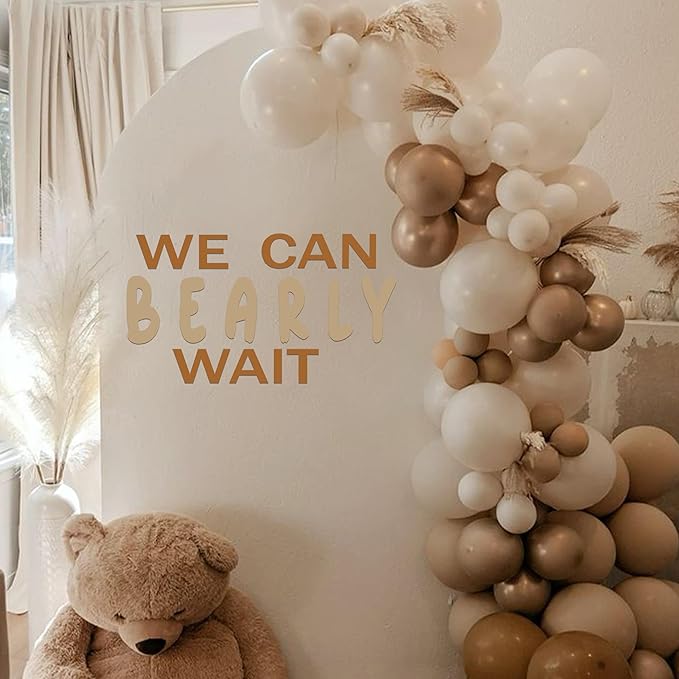 We Can Bearly Wait Wall Decal - Baby Shower Party Decoration, Gender Reveal Party Supplies, Bear Sign Decal for Balloon Arch, Pregnancy Party Photo Background Props (We Can Bearly Wait D)
