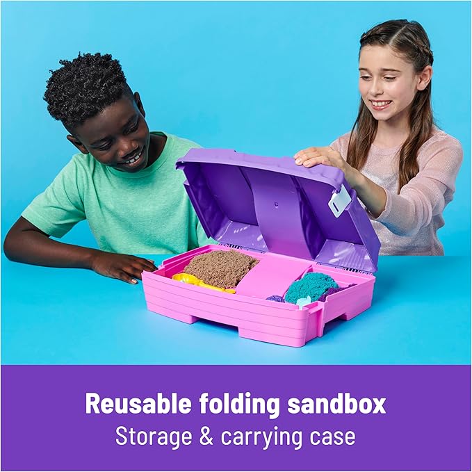 Kinetic Sand, Mermaid Palace Playset Folding Sandbox with 2.06lbs Play Sand (Neon Purple, Shimmer Teal & Beach), Tools, Sensory Toys, Holiday Gifts & Stocking Stuffers for Kids Ages 3 and up