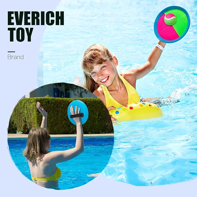 EVERICH Upgraded Toss and Catch Ball Game Set - Indoor and Outdoor Games for Kids 3-12, Beach Sand Pool Water Toy Includes 2 Paddles 2 Sticky Balls, Great Birthday Easter Gifts for Boys Girls