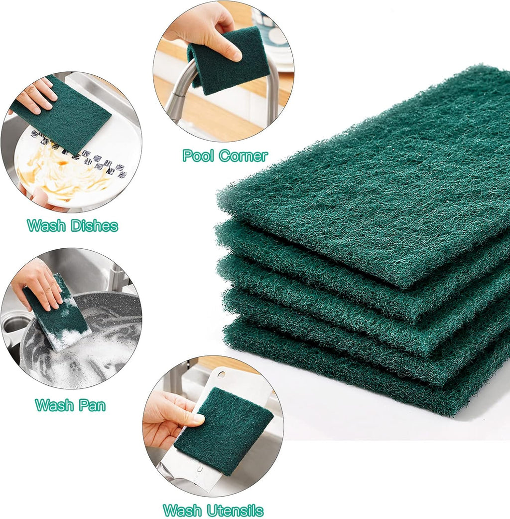 Heavy Duty Scour Pads Sponge Dish Scrubber Non-Scratch Green Reusable Household Scrub Pads for Kitchen and Dish Cleaning Tool (12Pcs)
