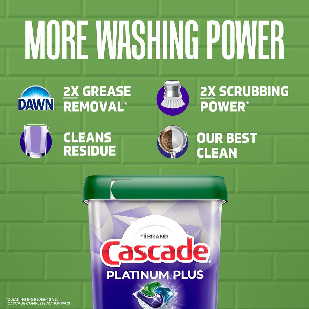Cascade Platinum Plus Dishwasher Pods, Dishwasher Detergent, Dish Detergent Soap, Mountain, 57 Count