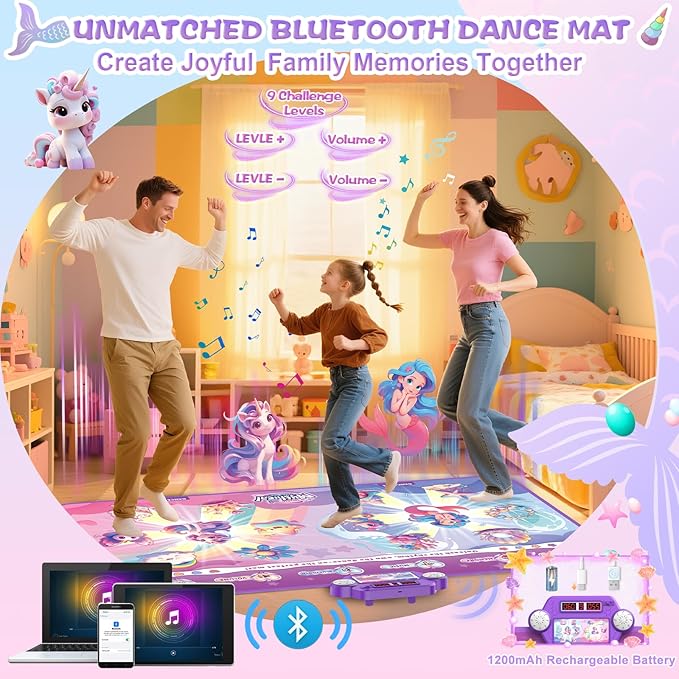 Extra Large Dance Mat for Kids, Rechargeable Electronic Dance Mats Toy with Light-up 12 for Girls, Pink Dance Pad Challenge Games Christmas Birthday Gifts Ideas for Kid Ages 3-12