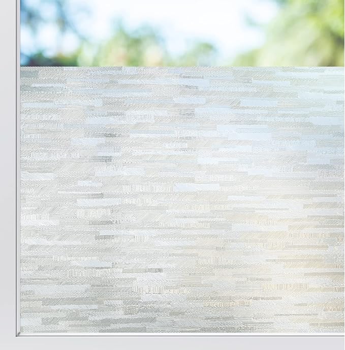 rabbitgoo Window Privacy Film, No Glue Frosted Glass Film, Static Cling UV Blocking Non Adhesive Reusable Heat Control Window Vinyl Clings for Home, Office, Frosted Silk, 17.5 x 78.7 Inches