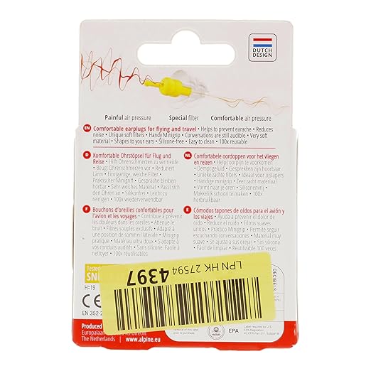 Alpine FlyFit - Earplugs for Pressure Relief & Preventing Ear Pain While Flying - Airplane Travel Essentials - Comfortable Reusable Hypoallergenic Earplugs with Ultra Soft Filter