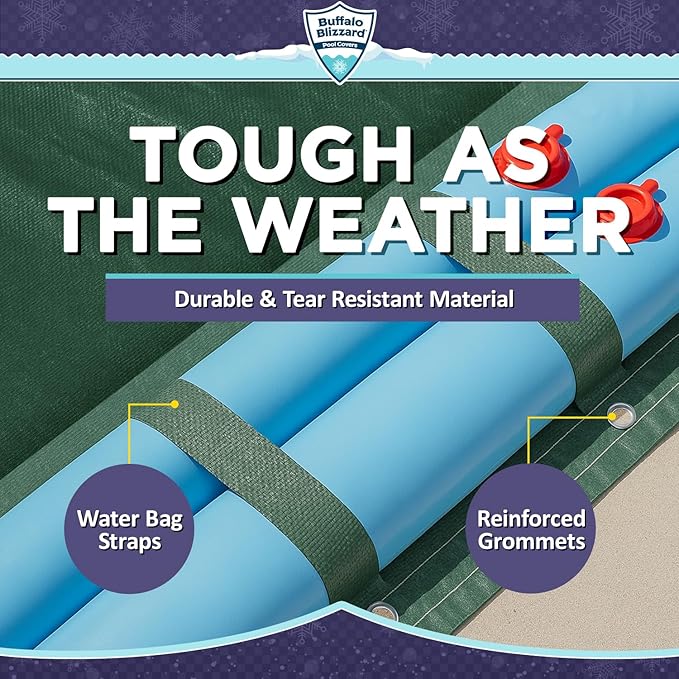 Buffalo Blizzard Supreme Plus 12 ft x 20 ft Rectangular Winter Pool Cover | Green/Black | Heavy Duty for Above Ground Swimming Pools | Easy Install | Cold & UV Resistant | Seasonal Debris Protection