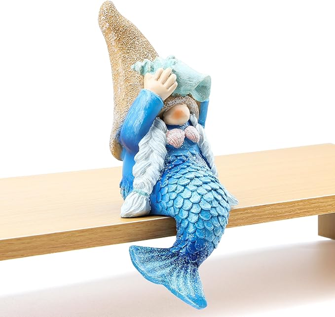 Leekung Mermaid gnome Statue Garden Decor,Beach Gnomes Figurine for Outdoor Indoor Patio Lawn Yard Porch Shelf Bookshelf Edge Table windowsill Decoration,Nautical Ocean Sculpture