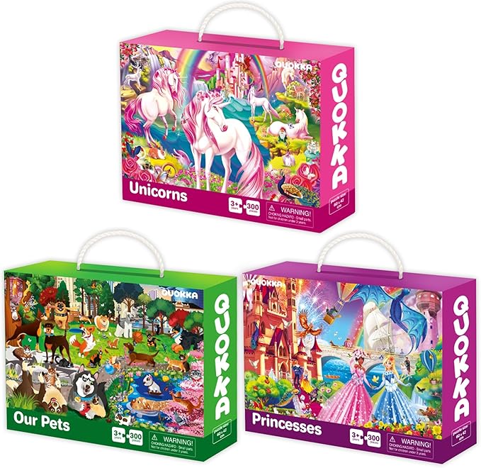 QUOKKA 300 Pieces Puzzles for Kids Ages 10-12 - 3X Set Floor Jigsaw Puzzles for 8-10 yo - Toy for Learning Unicorn – Jigsaw Educational Game for Adult Family Boy and Girl