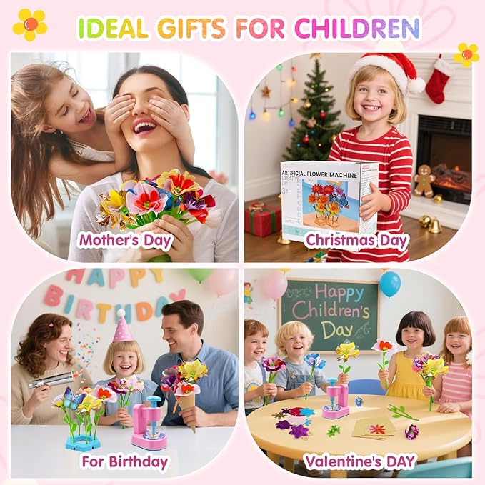 Jefunmore Flower Bouquet Toys, DIY Arts and Crafts for 3-8 Year Toddler Girl, Birthday Gifts for 3 4 5 6 7 8 9 Year Old Girls, Flower Crafts Kit for Kids for Preschool Learning and B-Day Gifts