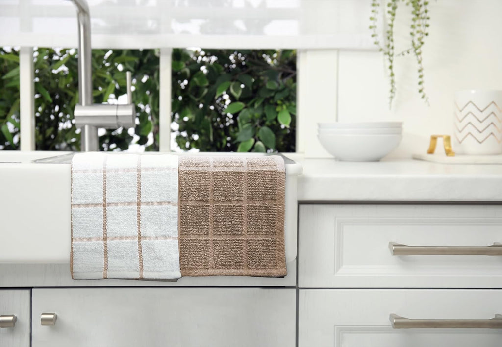 100% Cotton Terry Dish Cloth & Dish Towel, 6 Pack, Super Soft and Absorbent Kitchen Towels, Perfect for Kitchen Cleaning and Dish Washing (TAN (DT and DC Combo))