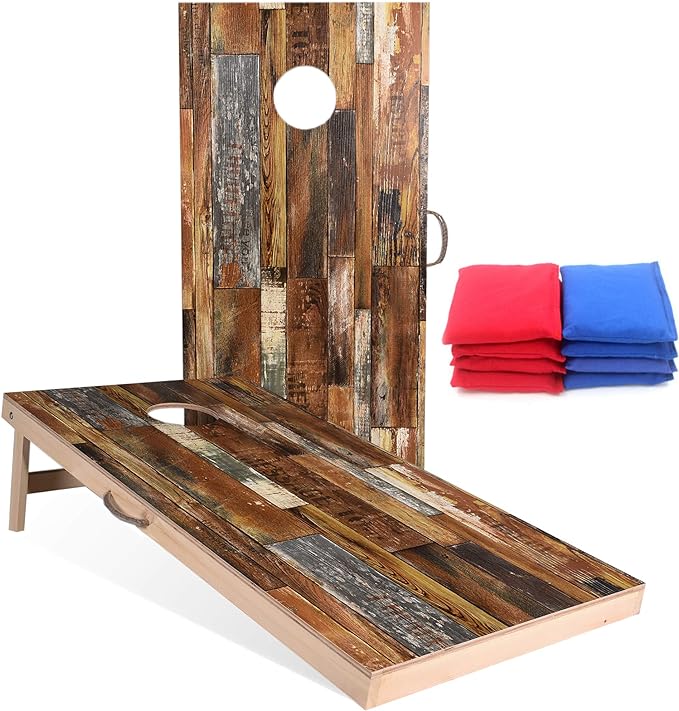 Solid Wood Vintage Cornhole Game Set, Two 4'x2'Cornhole Boards, 8 Cornhole Bags for Indoor and Outdoor Toss Games Competitions, Tournaments