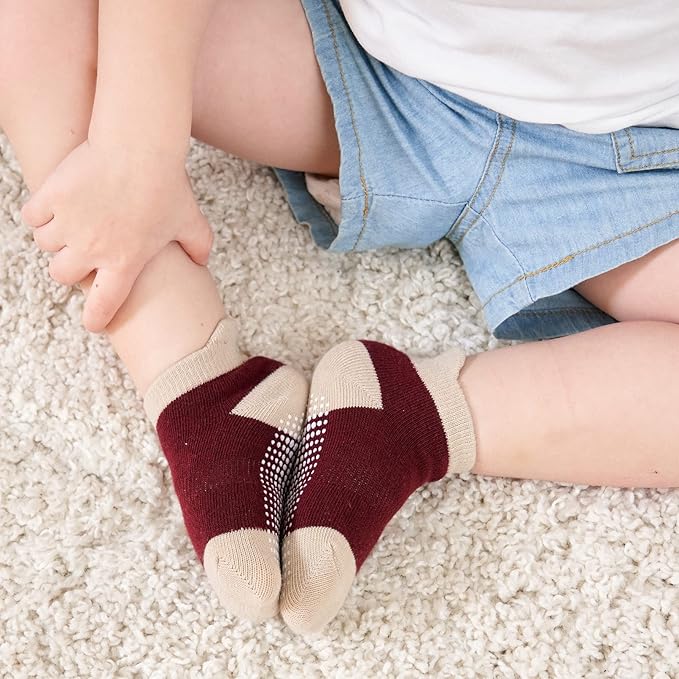 Zaples Baby Non Slip Grip Ankle Socks with Non Skid Soles for Infants Toddlers Kids Boys Girls