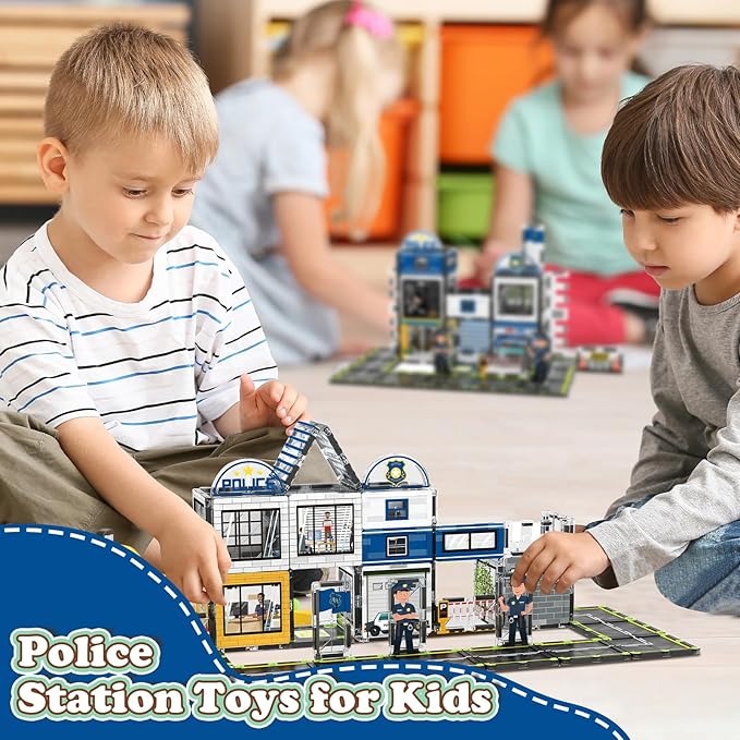 Magnetic Tiles, 50PCS Police Station Theme Building Blocks Set, Magnet Building Blocks and STEM Preschool Toys for Toddlers Kids Ages 3-5 5-7 8-10
