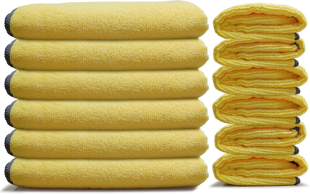 EvaClean Premium Microfiber Cleaning Cloth 16"x16" - Reusable, Washable, Non-Scratch, Microfiber Towels for Cleaning, Dusting, Polishing, High Absorbency & Durability, Yellow, 12-Pack