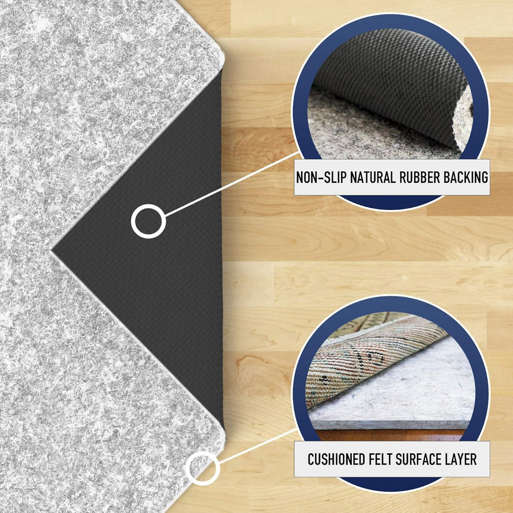 RUGPADUSA - Dual Surface - 4' Square - 1/4" Thick - Felt + Rubber - Non-Slip Backing Rug Pad - Safe for All Floors