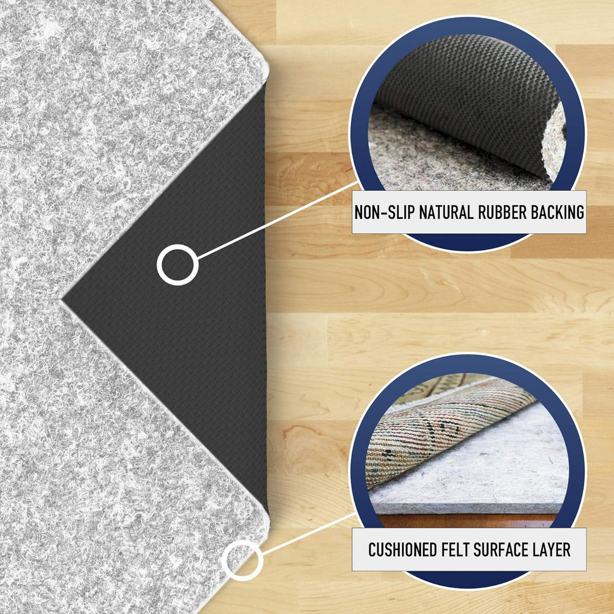 RUGPADUSA - Dual Surface - 6'10" x 8'10" - 1/4" Thick - Felt + Rubber - Non-Slip Backing Rug Pad - Safe for All Floors