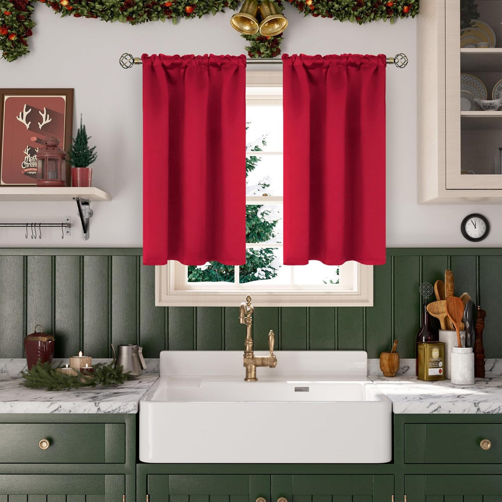BGment Red Blackout Curtains 40 Inches Length for Short Window - Thermal Insulated Darpes with Rod Pocket Room Darkening for Kitchen Cafe Bathroom Camper, 2 Panels, 34 x 40 Inch