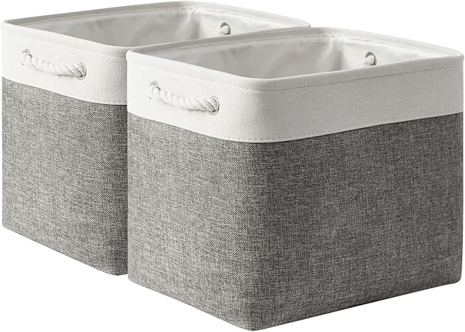 TcaFmac Organization and Storage Basket for Organizing - 16x12x12 inch Large 2 Pack Collapsible Storage Bins for Shelves, Fabric Storage Cubes for Box Closet Cloth Toy Books Kids (White & Grey)
