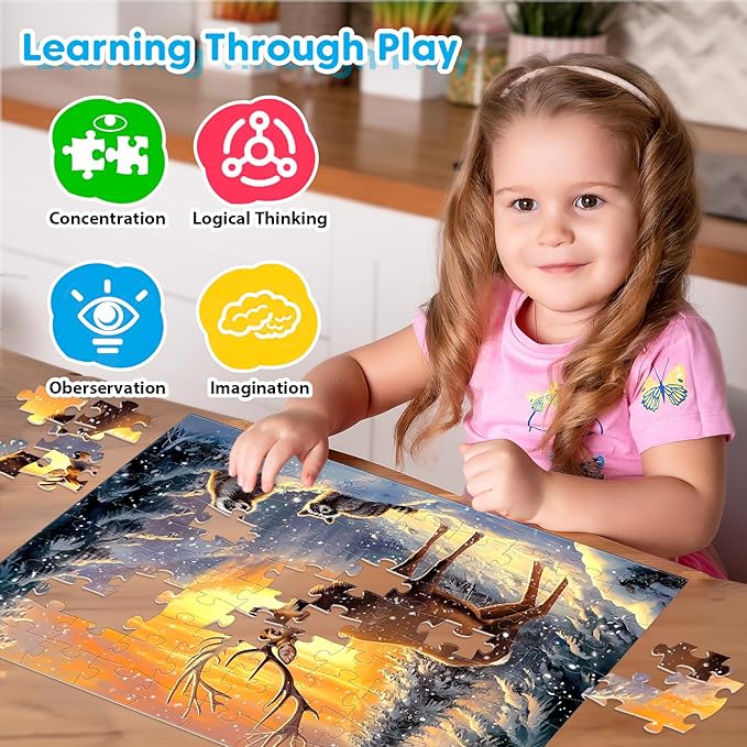 4 Packs Puzzles for Kids Ages 4-6 6-8 8-10, Farm Rainforest Wild Animals Kids Puzzles, 100 Pieces Jigsaw Puzzle for Seniors Adults Kids Learning Puzzle Toys Gifts for Girls Boys 15x11 inch