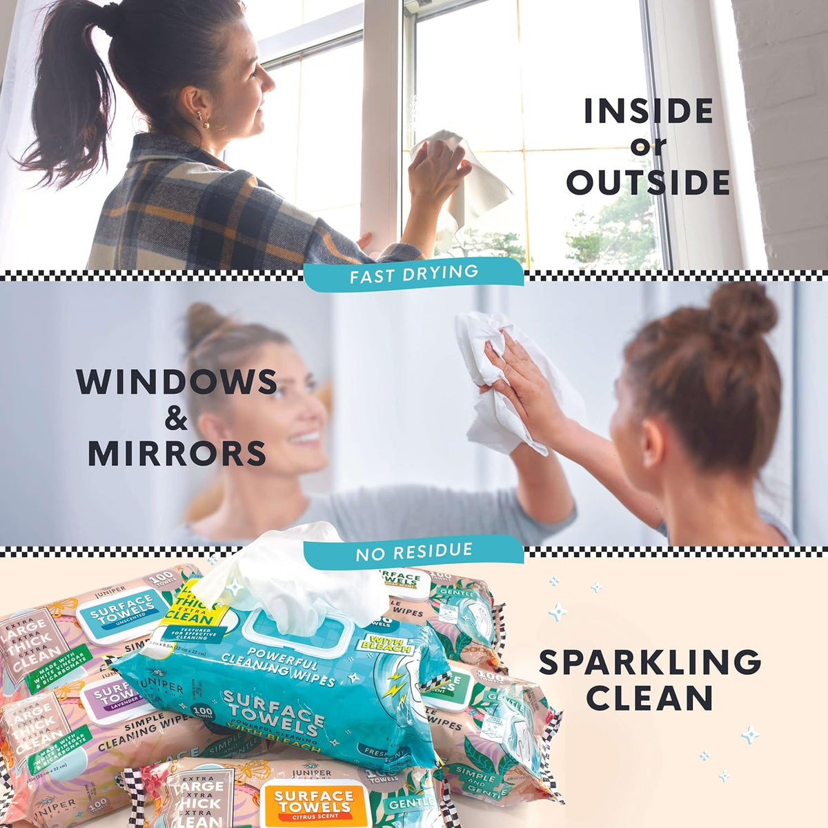 Single Surface Cleaning Wipes Bleach Free, Thick & Large Dispose, All-Purpose Cleaner for Bathroom, Kitchen, Office, 100 Count Soft Flow, Biodegradable, No Scent