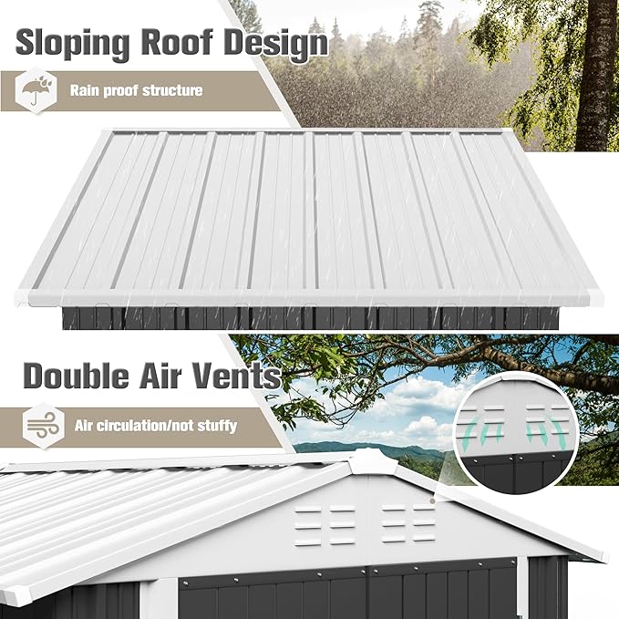 JUMMICO Metal Outdoor Storage Shed 6 x 4 FT Metal Shed with Lockable Door,Waterproof Garden Tool Shed Storage House for Backyard Patio Lawn,Grey