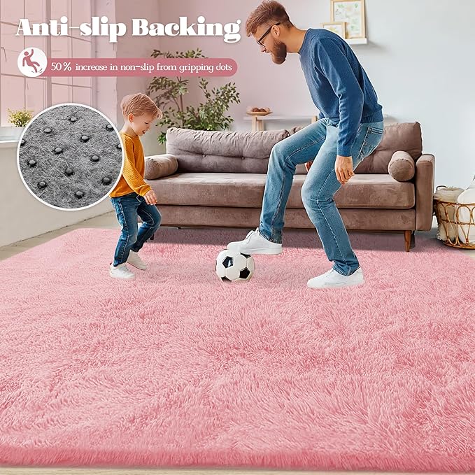 4x6 Area Rug for Living Room: Fluffy Shag Soft Washable Rugs Fuzzy Plush Indoor Carpet for Bedroom Nursery Playroom Dorm Kids Girls Boys Room (Pink, 4'x6')