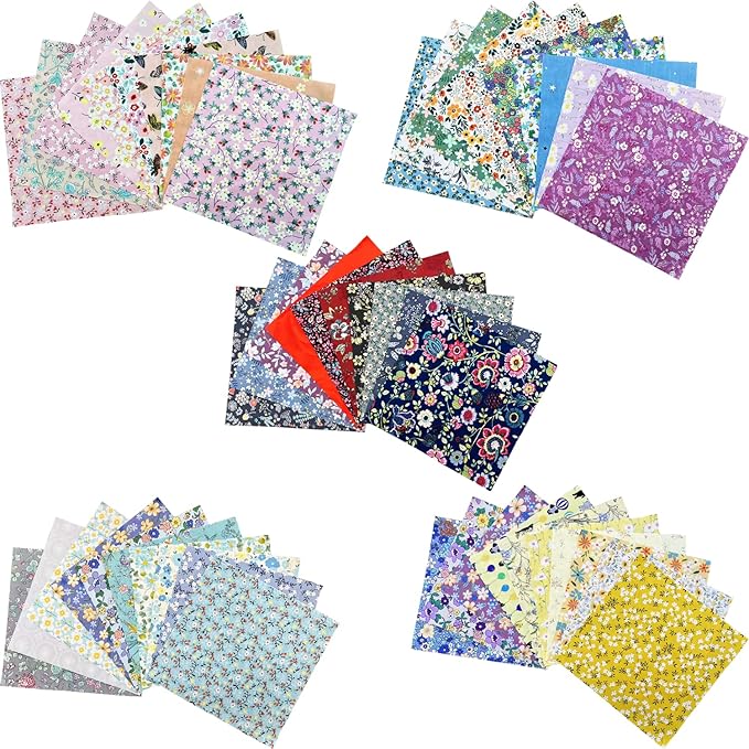 HANPATQUI 50PCS 12 x 12 inch Floral 100% Cotton Fat Quarters Fabric for Sewing and Quilting Bundles Precut Fabric Square for DIY Craft Patchwork