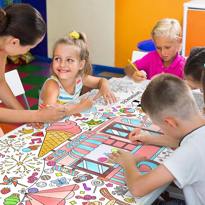 Giant Coloring Poster for Classroom Wall - Versatile 31.5 x 72 Inches SUMMER Activity Poster/Table Cover, School Parties, SUMMER Birthday Party and Special Events Decoration