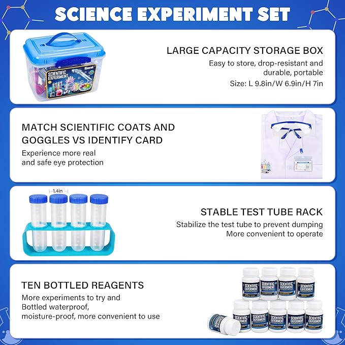 Science Kit for Kids,120 Science Lab Experiments,Scientist Costume Role Play STEM Educational Learning Scientific Tools,Birthday Gifts and Toys for 6 7 8 9 10-12 Years Old Boys Girls Kids