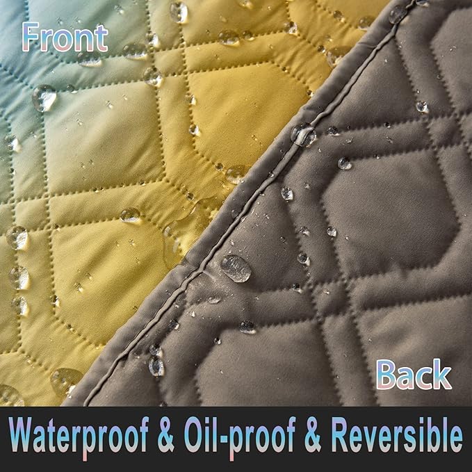 100% Waterproof Dog Bed Cover 86x82 inch Reversible Changing Pad Reusable Camping Mat for Kids/Pet/Dog/Cat Washable Geometric Embroidery Blanket Patchwork Rainbow Ombre Printed+Gray