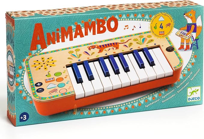 DJECO Animambo Synthesizer - Safe Music Instrument for Kids, Cute Educational Toddler Musical Toy for Motor Skills, Creativity, Imagination & Rythym - Toys for 3+ Years Girls & Boys