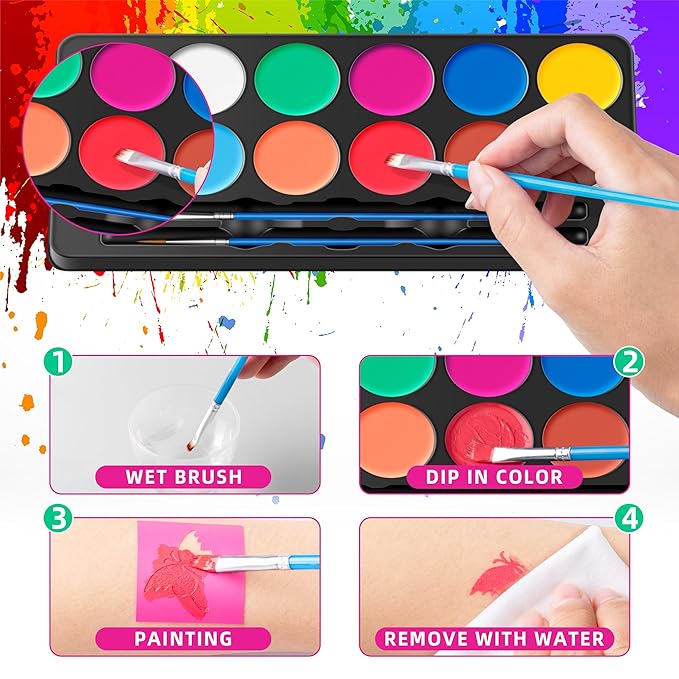 Maydear Face Painting Kit for Kids with 12 Colors Safe and Non-Toxic Large Water Based Face Paint (Matte)
