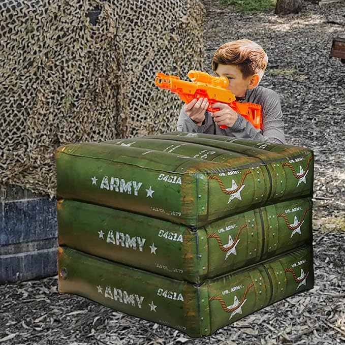Army Boxes Combat Battlefield Inflatables, Compatible with Laser tag, Water Gun, Dart Gun, Perfect for Boys and Girls Birthday Activities. by Ninostar
