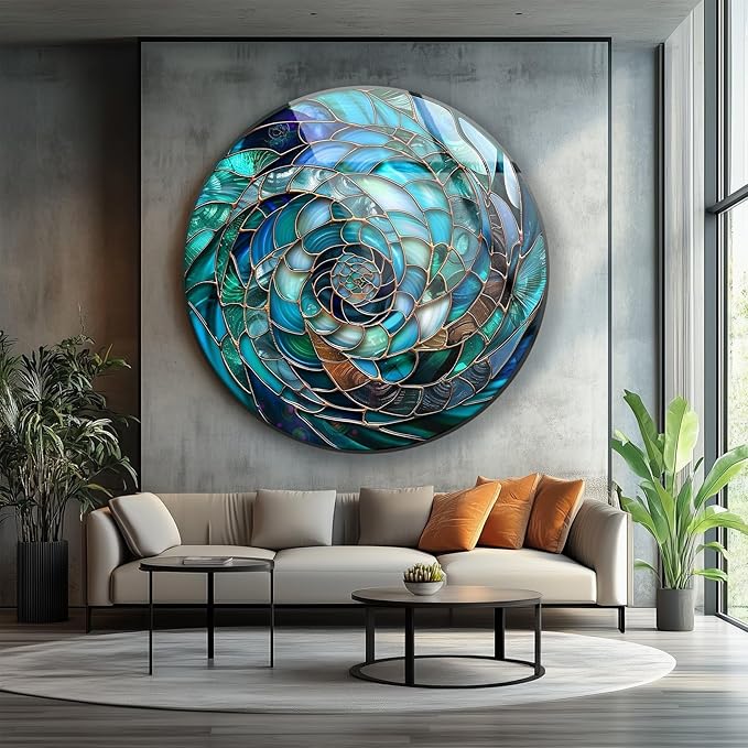 My Photostation.com 27.5''(70cm) Diameter Ocean Vortex Spiral Round Glass Wall Art Tempered Glass Printing Wall Decor Large Wall Art Wall Hangings