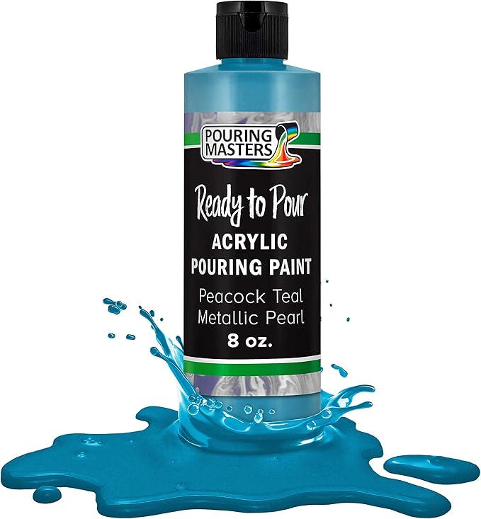 Pouring Masters Peacock Teal Metallic Pearl Ready to Pour Acrylic Pouring Paint - Premium 8-Ounce Pre-Mixed Fluid Acrylic Paint - Fluid Art Supplies for Canvas, Wood, Paper, Tile & Rocks