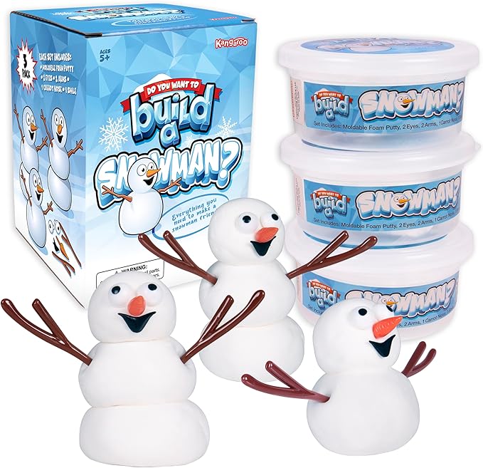 Kangaroo Build a Snowman Kit Snowballs Toys for Kids - Snow Play Winter Toys Christmas Crafts for Kids - Snowman Clay Craft Kit Toddlers Stocking Stuffers Halloween Playdough for Kids and Adults