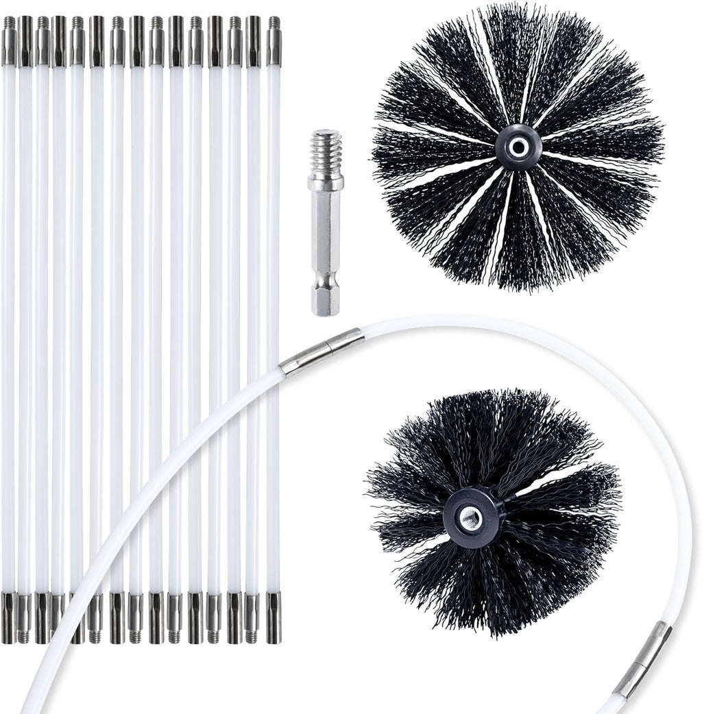 HOKLNUSE Dryer Vent Cleaner Kit Chimney Sweep Cleaning Tools Pellet Stove Cleaner Kit Air Dryer Duct Fireplace Brushes for Easy Lint Cleaning with 4" and 6" Brush Heads (Heavy Duty, 20Feet)