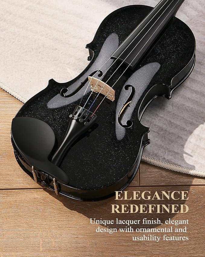 Eastar 4/4 Violin Set Full Size Fiddle Solidwood for Adults with Hard Case, Shoulder Rest, Rosin, Two Bows, Clip-on Tuner and Extra Strings, Black
