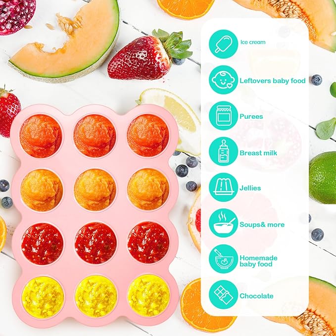 3 Pcs Baby Food Storage Container 12 Cup Silicone Baby Food Freezer Tray with Lid Stackable Reusable Silicone Freezer Tray for Food Vegetable Fruit Puree and Breast Milk(Multicolor)