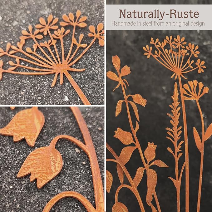 Metal Flowers for Outside,Decorative Garden Stakes,Flower Bed Decor Plant Stakes,Metal Art for Outside,Yard Art Outdoor for Lawn Yard, Walkway and Flower Garden