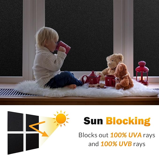 rabbitgoo Blackout Window Film, Sun Heat Blocking Privacy Cover for Glass, Removable Opaque Room Darkening Dark Black Out Window Covers Tint Shades for Home Day Sleep Light Blocker 29.5 x 78.7 Inches