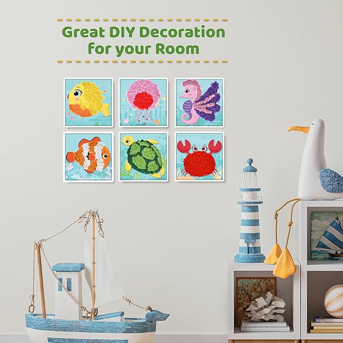 jackinthebox Poke Poke Art – Ocean Theme, Mess-Free Fabric Art and Craft, Flower Pressing Kits, Gift for Kids, Toys for Girls and Boys Ages 4 5 6 7 8