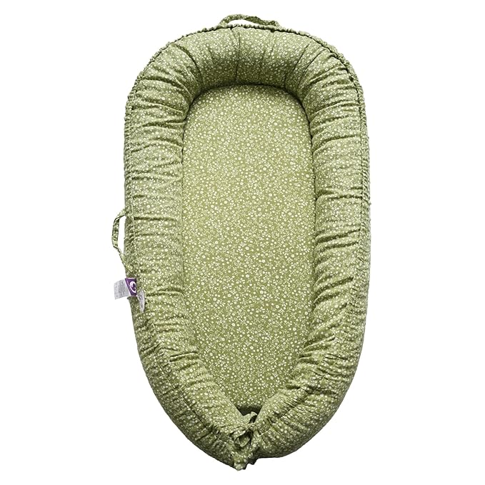 Infant Lounger, Baby Nest Cover for Baby Girls & Boys, Newborn Essentials for Baby 0-18+ Months, 100% Cotton Breathable (Green_Wonder, Cotton_Muslin)
