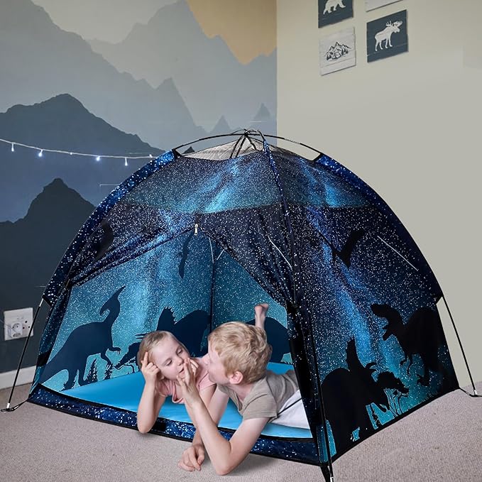 Kids Play Tent Lucky Castle Playhouse for Boys and Girls Easy Fun Dome Tent Camping Playground Pop Up Tent for Kids Indoor and Outdoor Imaginative Play Perfect Kid's Gift (Black Dinosaur)