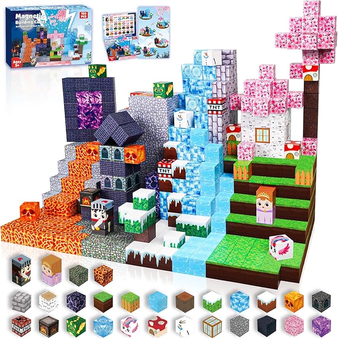 Magnetic Blocks-150PCS Magnetic Building Blocks Magnet Cubes Stacking Dark Forest Glacier Castle, STEM Montessori Sensory Toys for Kids Boys Girls Ages 4-8 Holiday Birthday Easter Gifts