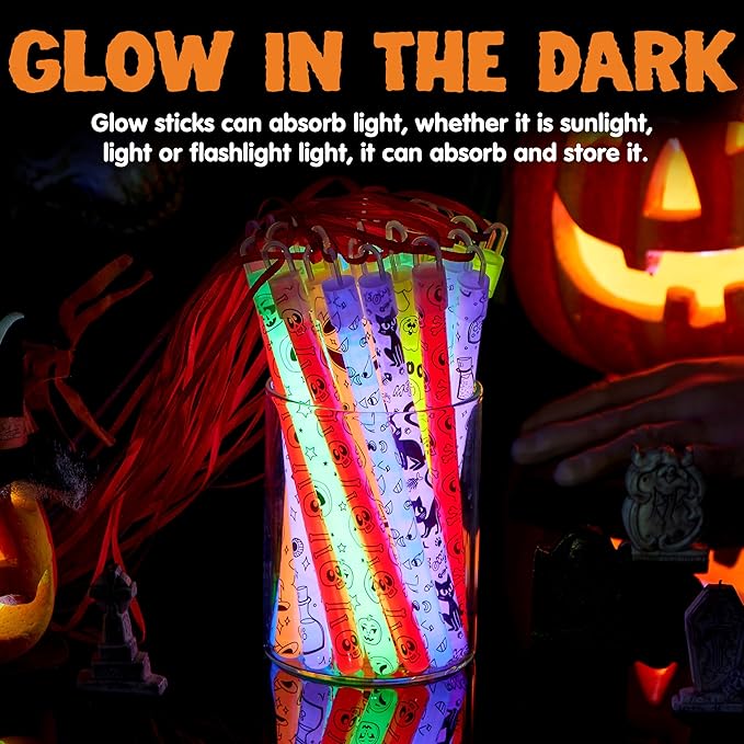 JOYIN 30 Pcs Halloween Glow Sticks Bulk Party Pack, Hanging Wands in 8 Design, 6 Color Light Up Stick for Kid Glow in The Dark Halloween Party Favor Supplies, Goodie Bag Filler, Trick or Treating Gift